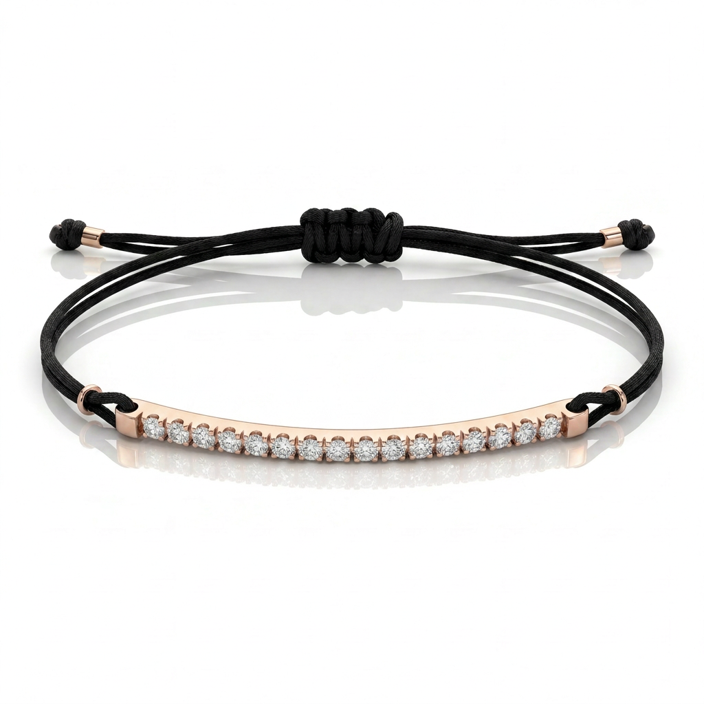 Bracciale Barretta Cordino Nautico misura GRANDE - Oro Rosa 18kt Diamanti Bianchi