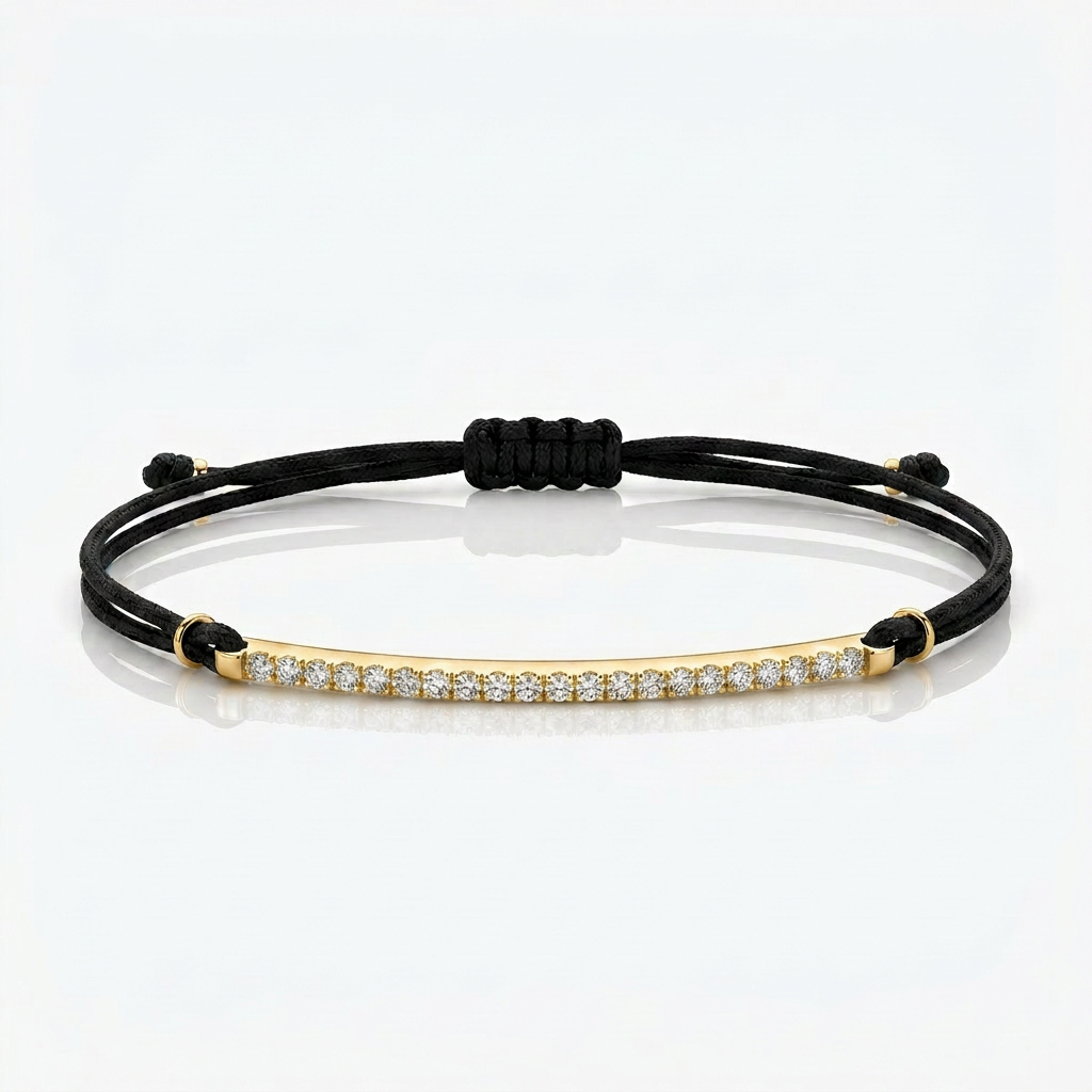 Bracciale Barretta Cordino Nautico misura MEDIA - Oro Giallo 18kt Diamanti Bianchi
