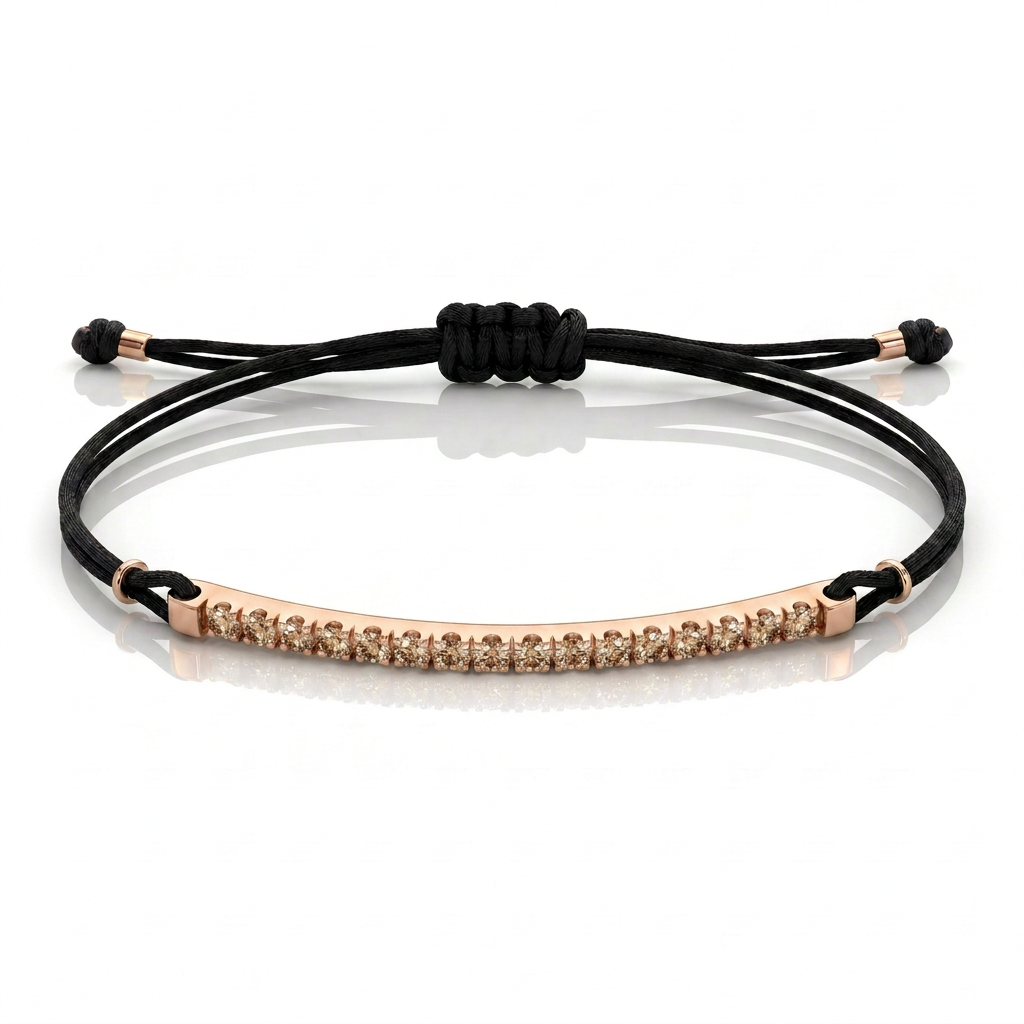 Bracciale Barretta Cordino Nautico misura GRANDE-  Oro Rosa 18kt, Diamanti Brown