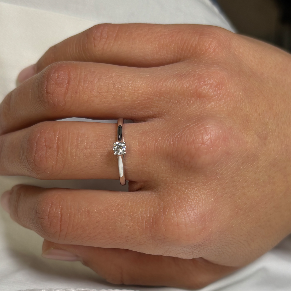 Anello Solitario in Oro Bianco 0.16kt