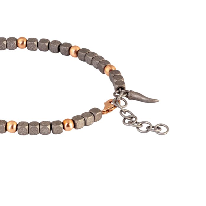 BRACCIALE UOMO IN TITANIO E 9 SFERE IN ORO ROSA 9KT-Bracciali-MANO-Gioielleria Granarelli