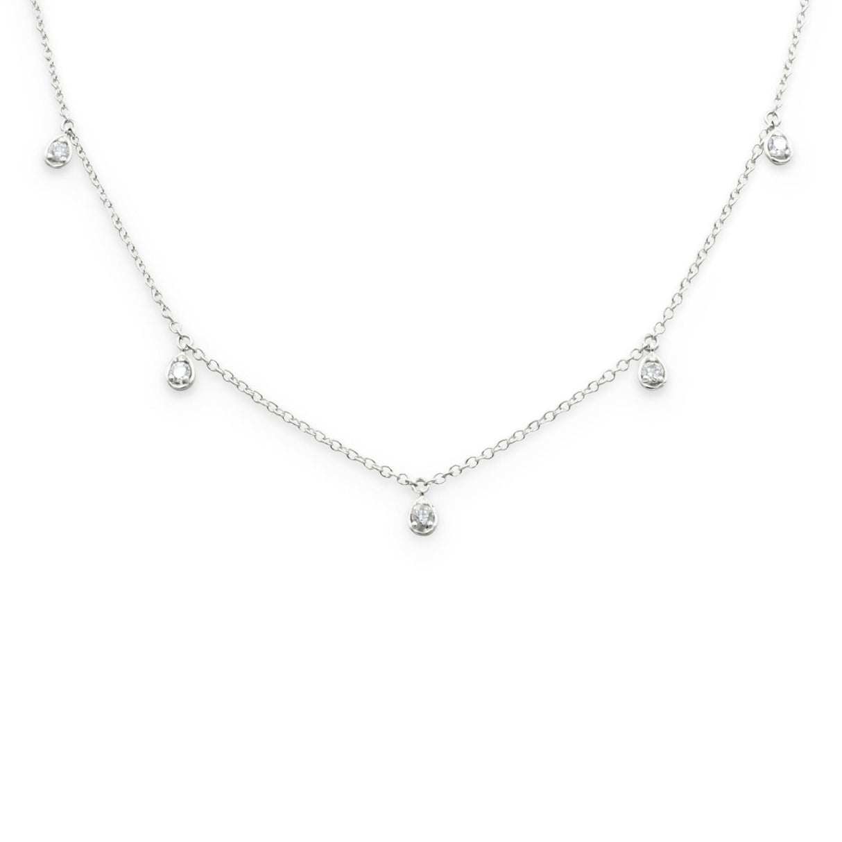 Girocollo 5 Brillanti a Goccia In Oro Bianco-Girocolli-GRANARELLI-Gioielleria Granarelli