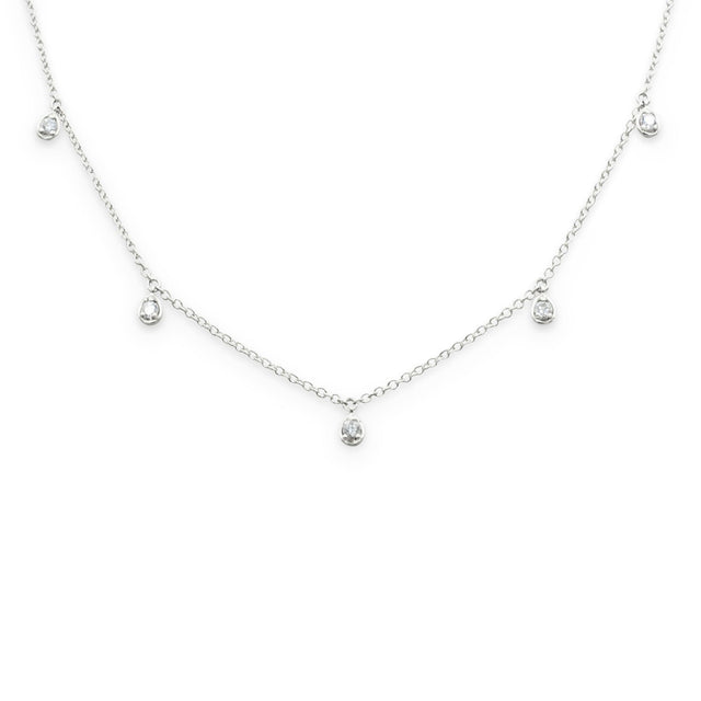 Girocollo 5 Brillanti a Goccia In Oro Bianco-Girocolli-GRANARELLI-Gioielleria Granarelli
