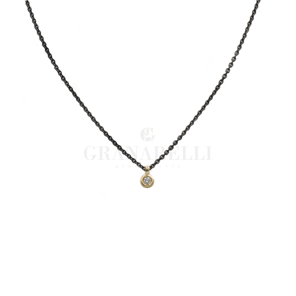 Collana con Diamante 0.03kt Catena Acciaio Castone Oro Giallo
