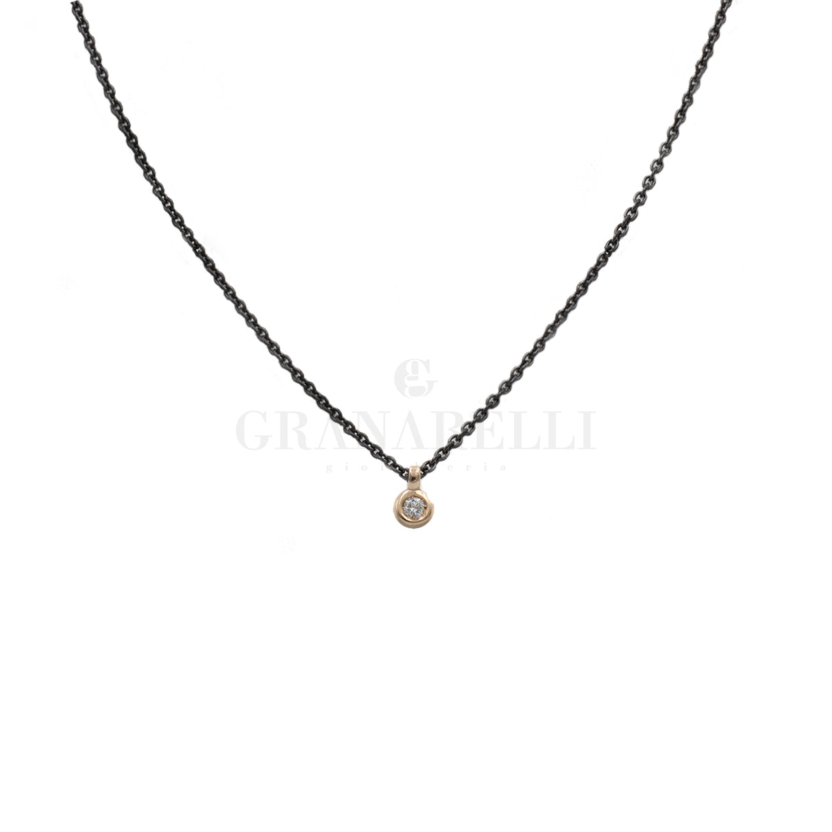 Collana con Diamante 0.03kt Catena Acciaio Castone Oro Rosa