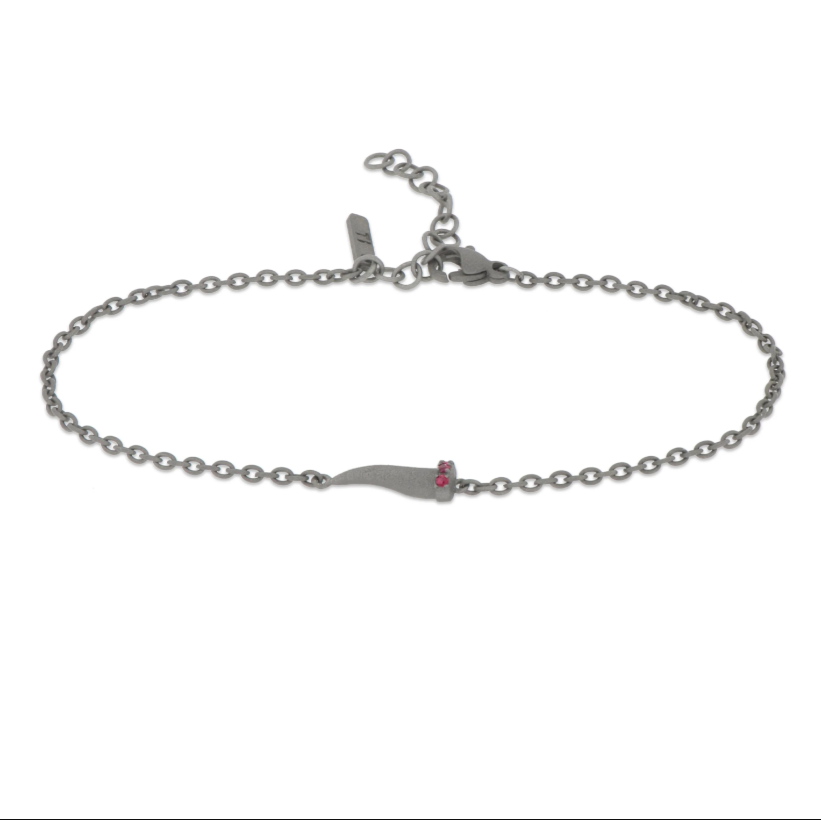 BRACCIALE CON CORNETTO MINI IN TITANIO E RUBINI