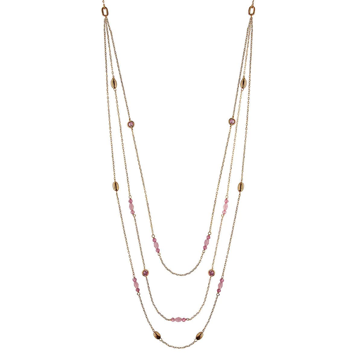 Collana 3 fili Pepite e Pietre Rosa-Girocolli-RUE DES MILLE-Gioielleria Granarelli