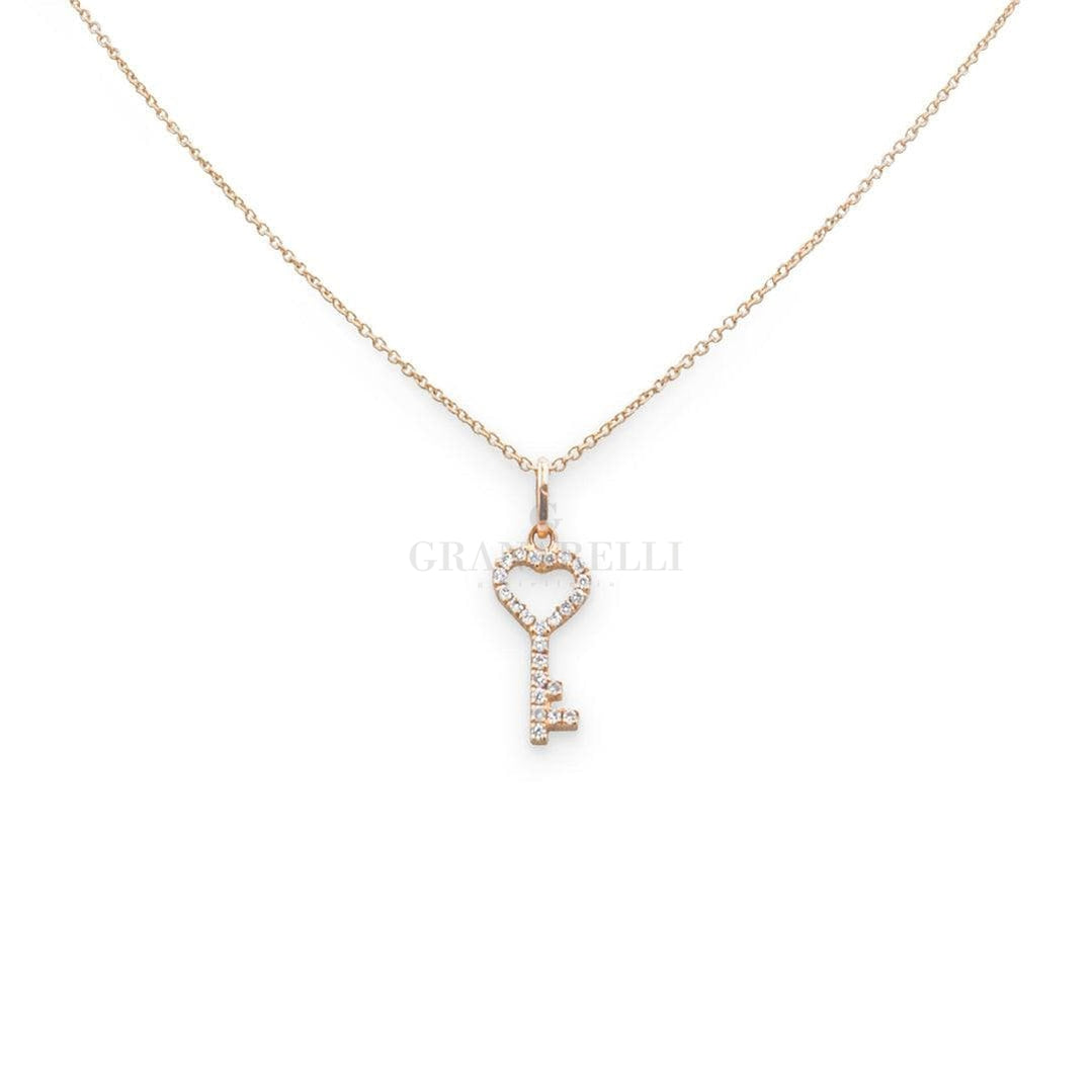 Collana Chiave Cuore in Oro Rosa e Diamanti-Girocolli-CRIVELLI- [SKU] -Gioielleria Granarelli