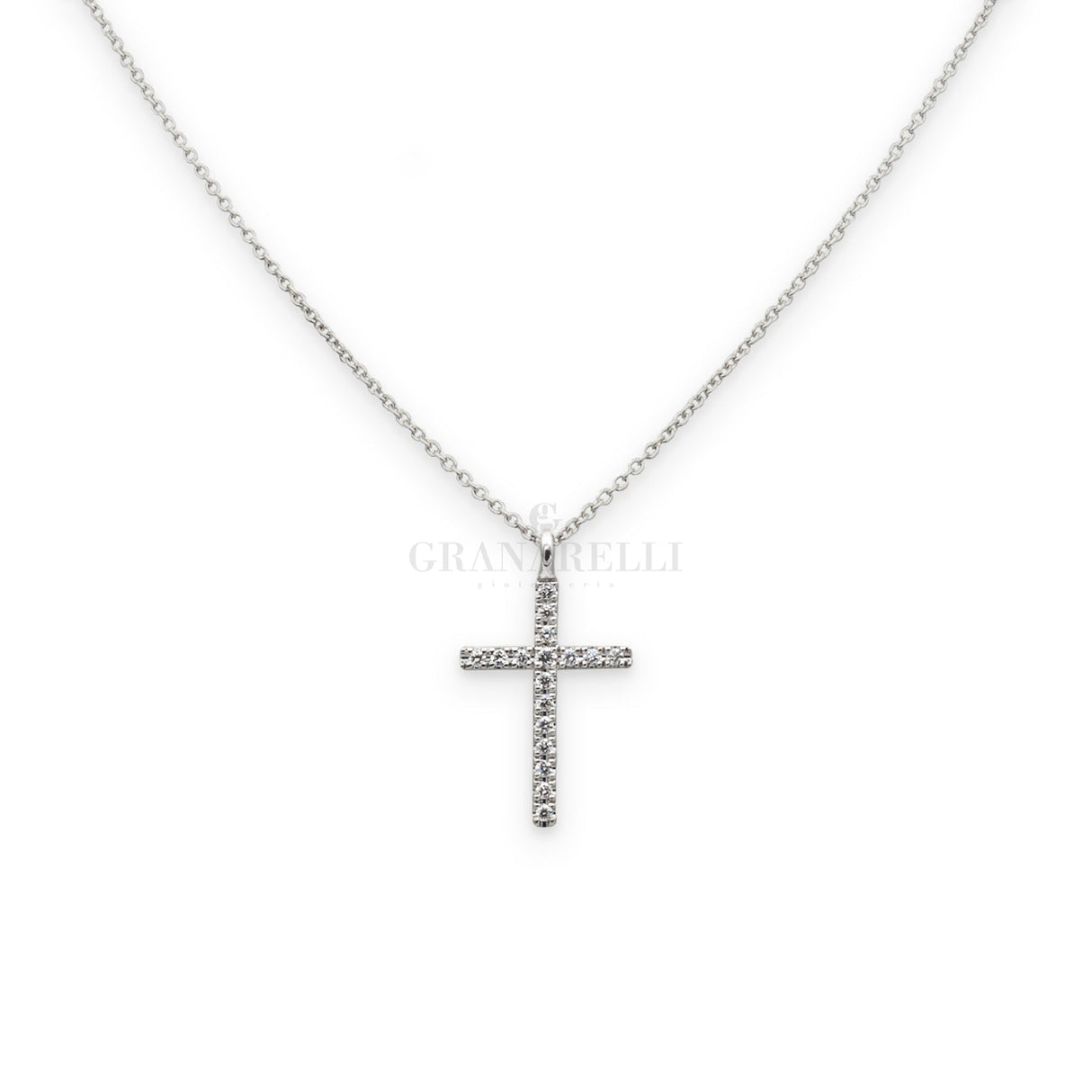 Collana Croce Diamanti in Oro Bianco-Girocolli-CRIVELLI-Gioielleria Granarelli