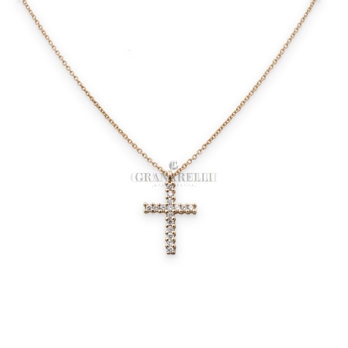 Collana Croce di Diamanti in Oro Rosa-Girocolli-CRIVELLI-Gioielleria Granarelli