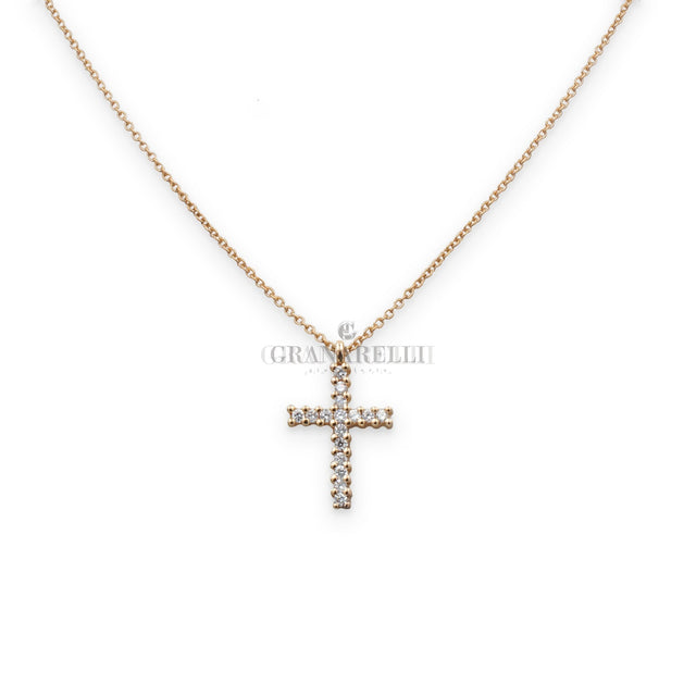 Collana Croce di Diamanti in Oro Rosa-Girocolli-CRIVELLI-Gioielleria Granarelli