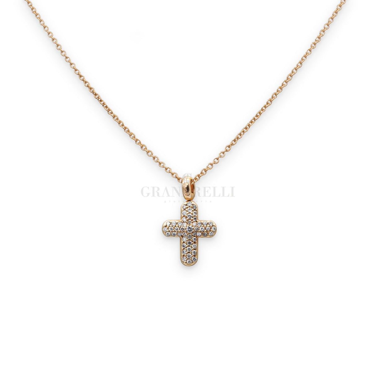 Collana Croce pavé Diamanti in Oro Rosa-Girocolli-CRIVELLI-Gioielleria Granarelli