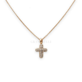 Collana Croce pavé Diamanti in Oro Rosa-Girocolli-CRIVELLI-Gioielleria Granarelli