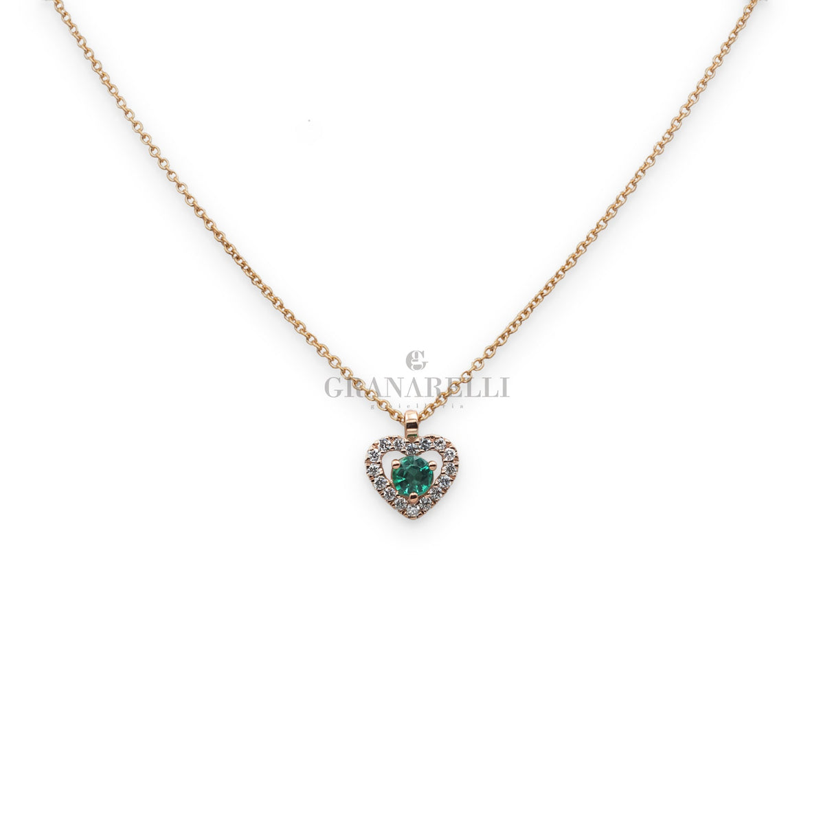 Collana Cuore Oro Rosa Smeraldo e Diamanti-Girocolli-CRIVELLI-Gioielleria Granarelli