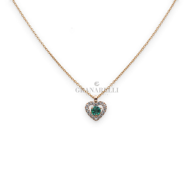 Collana Cuore Oro Rosa Smeraldo e Diamanti-Girocolli-CRIVELLI-Gioielleria Granarelli