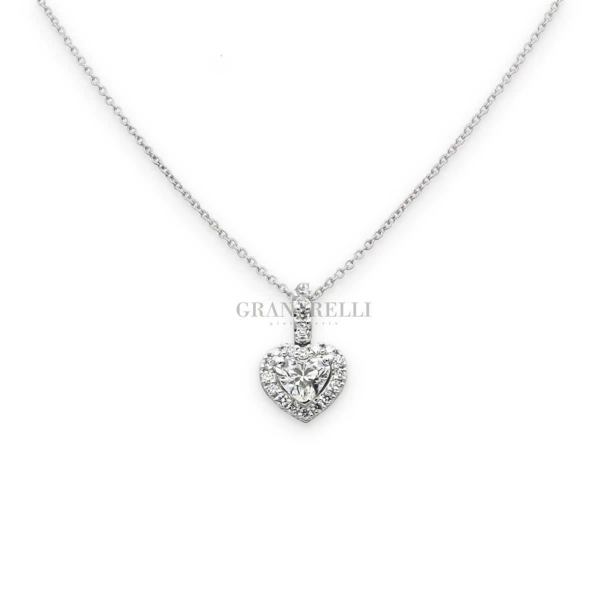 Collana Diamante taglio Cuore e contorno di brillanti in Oro Bianco-Girocolli-CRIVELLI-Gioielleria Granarelli