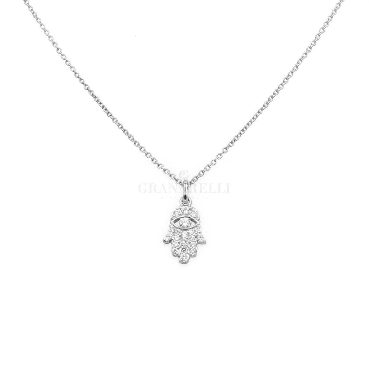 Collana Mano Di Fatima in Oro Bianco e Diamanti
