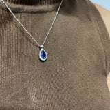 Collana in Oro Bianco Diamanti con Zaffiro taglio "Goccia" ct 1.05-Girocolli-GRANARELLI-Gioielleria Granarelli