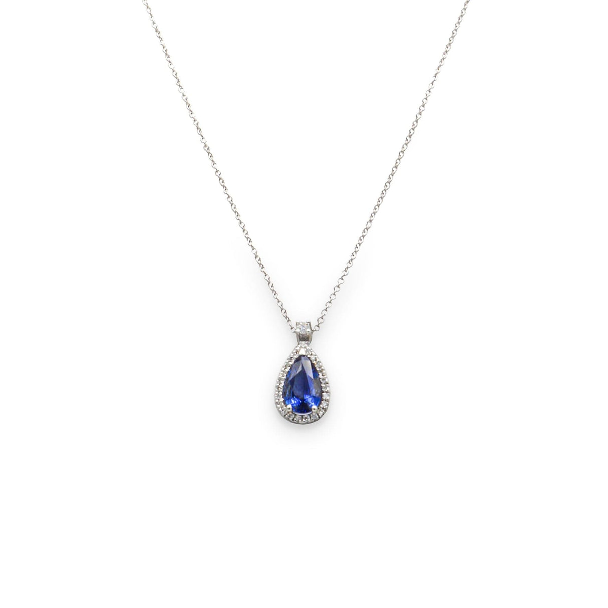 Oro Bianco con Zaffiro taglio "Goccia" e Diamante-Girocolli-GRANARELLI- [SKU] -Gioielleria Granarelli