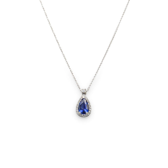 Oro Bianco con Zaffiro taglio "Goccia" e Diamante-Girocolli-GRANARELLI- [SKU] -Gioielleria Granarelli