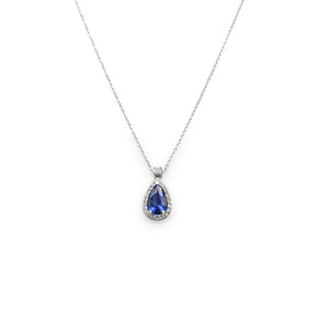 Collana in Oro Bianco con Zaffiro taglio "Goccia" e Diamante-Girocolli-GRANARELLI- [SKU] -Gioielleria Granarelli