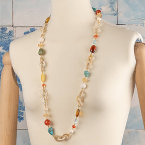 Collana lunga di pietre turchese e granato e corno-AMLÈ-a2525-Gioielleria Granarelli
