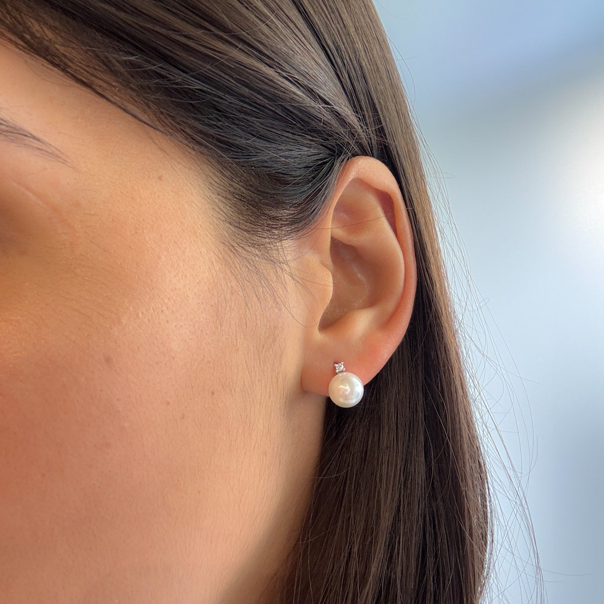 Perla earrings with diamond Ø 8-8.5 mm Akoya
