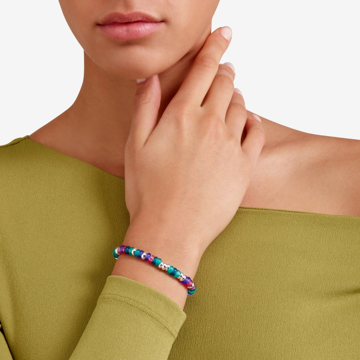 Bracciale DoDo Rondelle Argento e Plastica Riciclata Verde e Viola