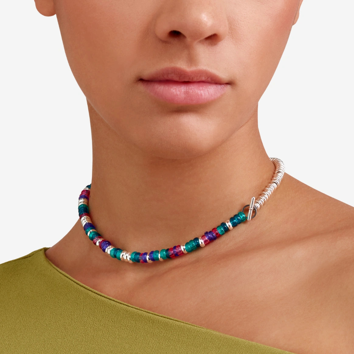 Bracciale DoDo Rondelle Argento e Plastica Riciclata Verde e Viola