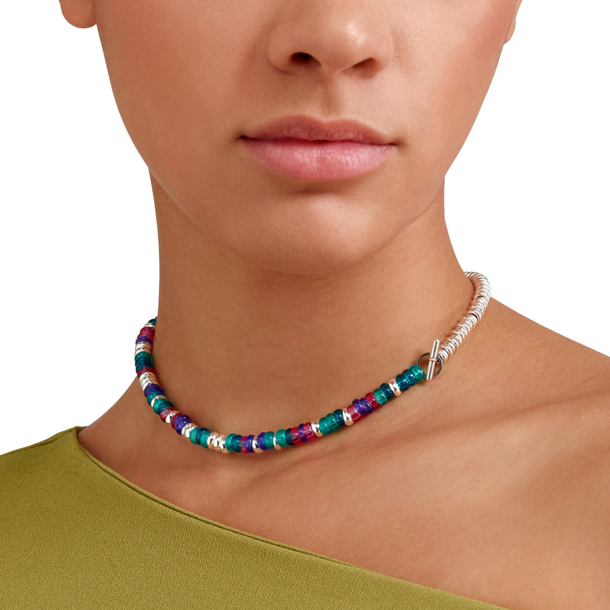 Bracciale DoDo Rondelle Argento e Plastica Riciclata Verde e Viola - Copri Brisè