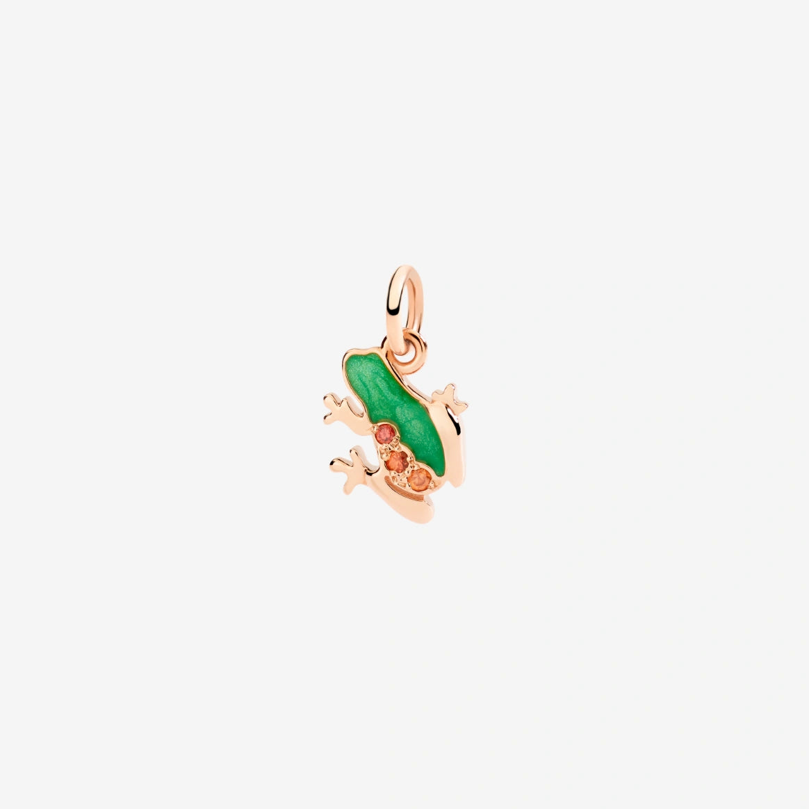 Charm DoDo Rana Oro Rosa, Smalto Perlato Verde e Zaffiri Arancio