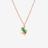 Charm DoDo Rana Oro Rosa, Smalto Perlato Verde e Zaffiri Arancio