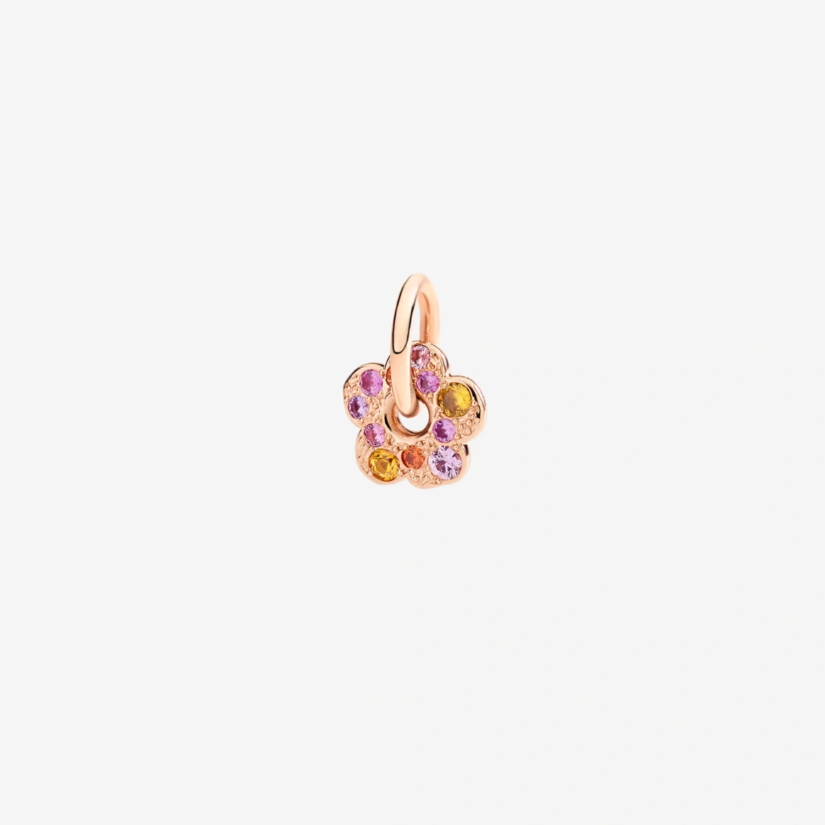Charm Dodo Fiore Oro Rosa e Zaffiri Multicolori