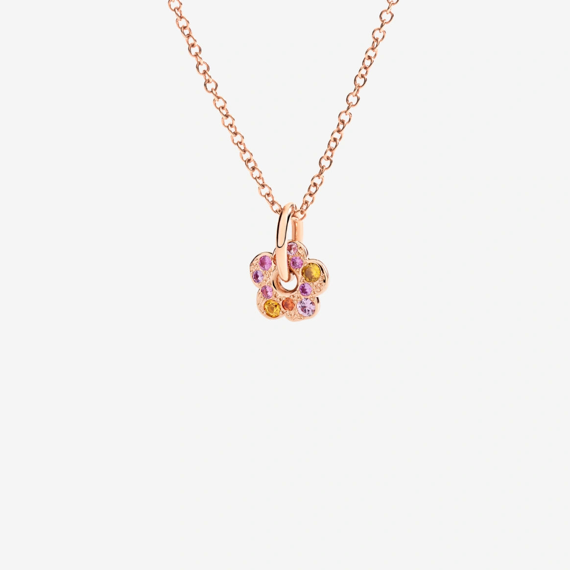 Charm Dodo Fiore Oro Rosa e Zaffiri Multicolori