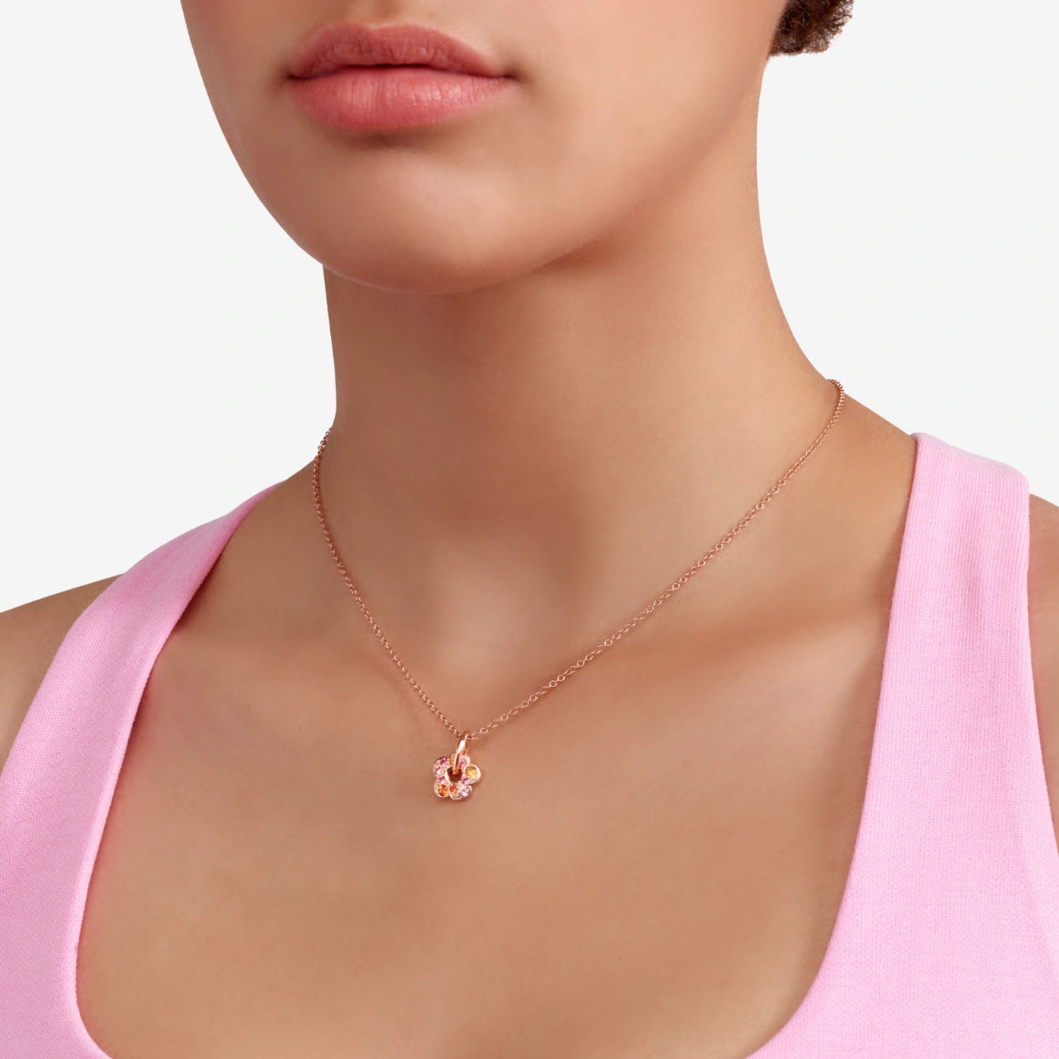 Charm Dodo Fiore Oro Rosa e Zaffiri Multicolori
