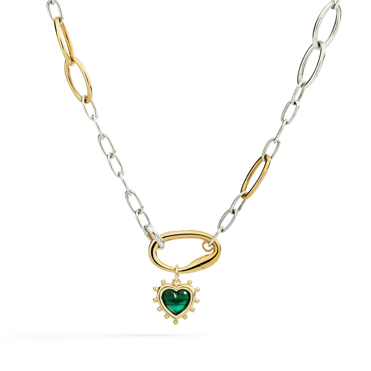 Charm DoDo Cuore Oro Giallo e Argento con Malachite
