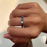 Anello Fedina Zaffiri Blu e Diamanti Oro Bianco 18 kt
