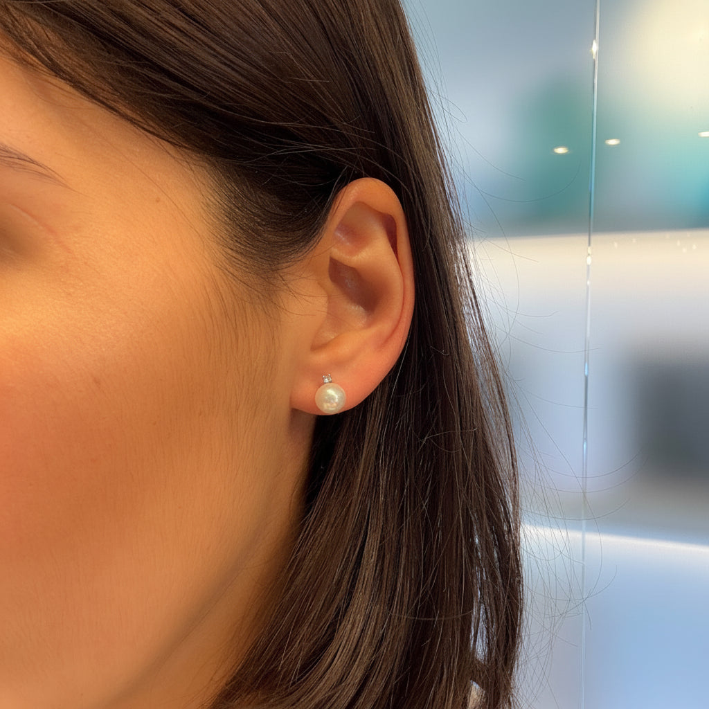 Orecchini Perla con diamante Ø 7.5 mm AKOYA