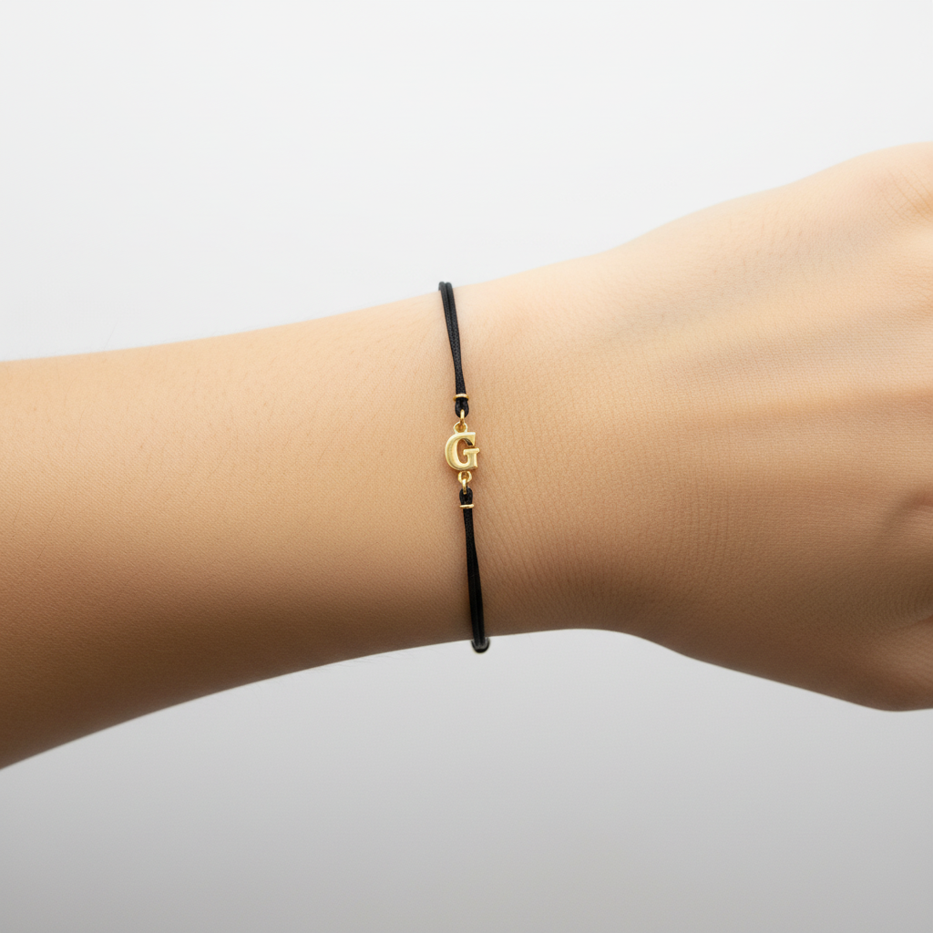 Bracciale Iniziale in oro giallo 18kt su cordino nautico misura PICCOLA