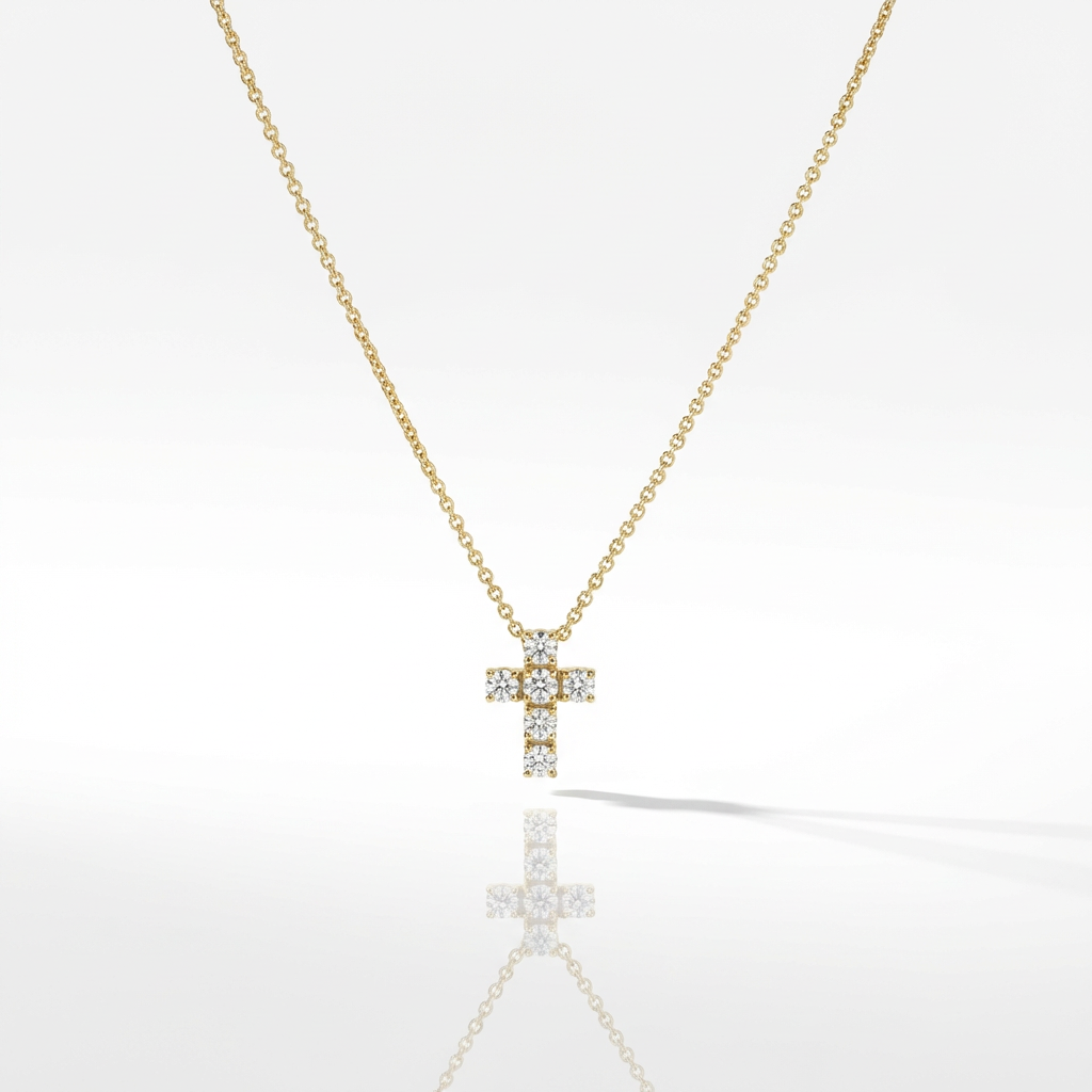 Girocollo Croce in Oro Giallo e Diamanti
