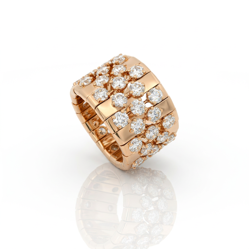 Anello Fascia a Molla in Oro Rosa 18kt con Diamanti