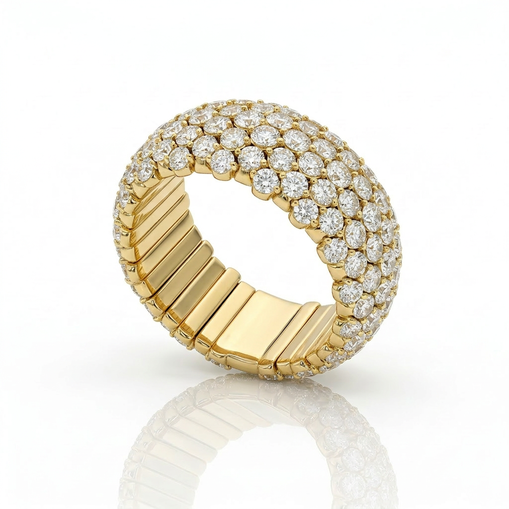 Anello Fascia Elastica a Molla in Oro Giallo con Diamanti