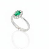 Anello in Oro Bianco con Smeraldo taglio Ottagonale e Diamanti