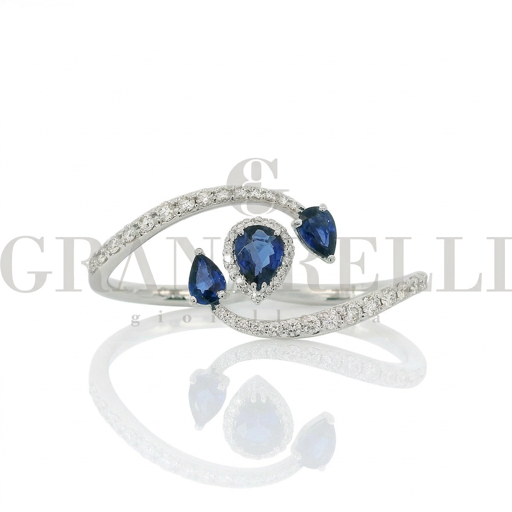 Anello Doppio Zaffiri Goccia e Diamanti Crivelli