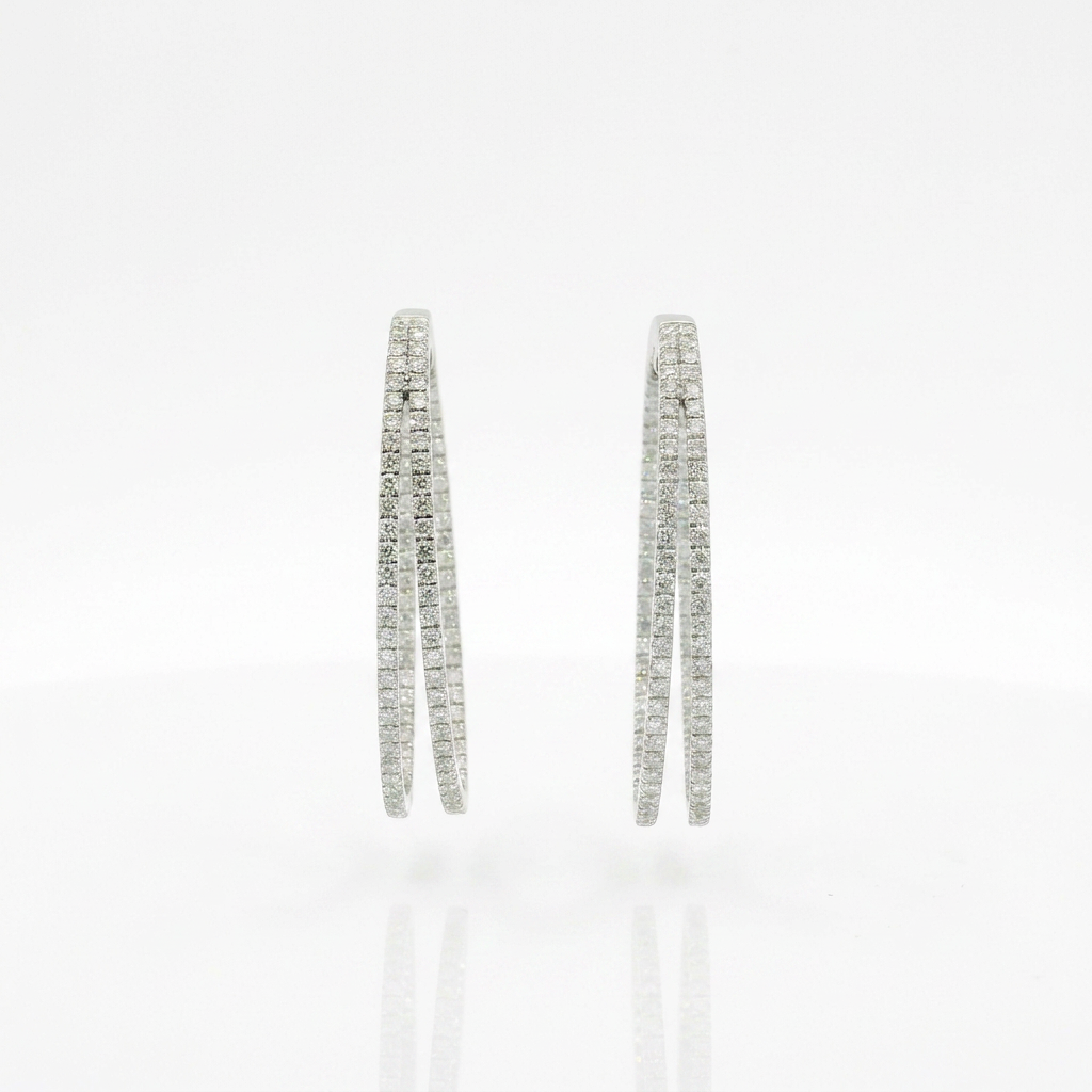 Orecchini Cerchi doppi Diamanti Bianchi 1.59kt in Oro Bianco