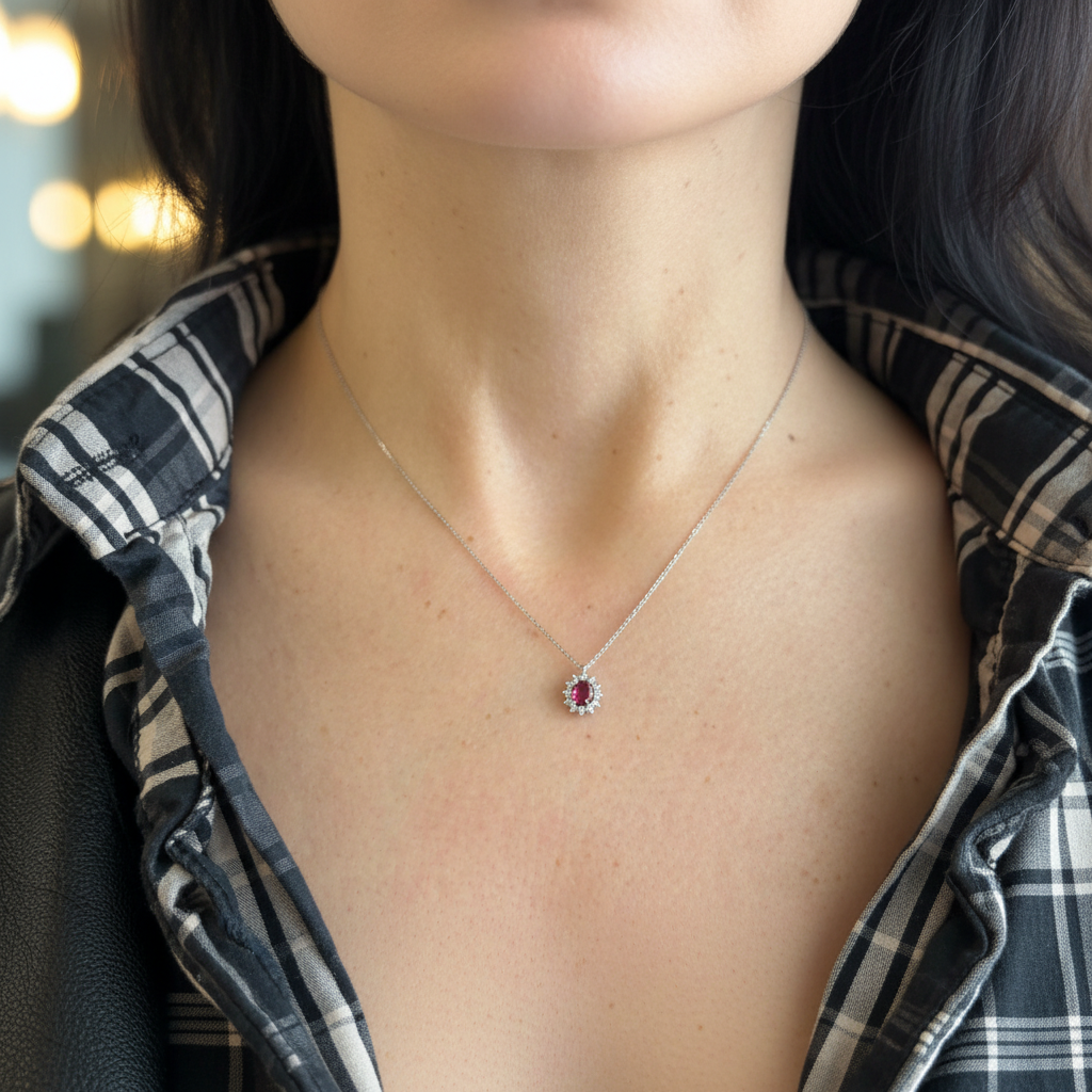 Girocollo Oro con Rubino e Diamanti