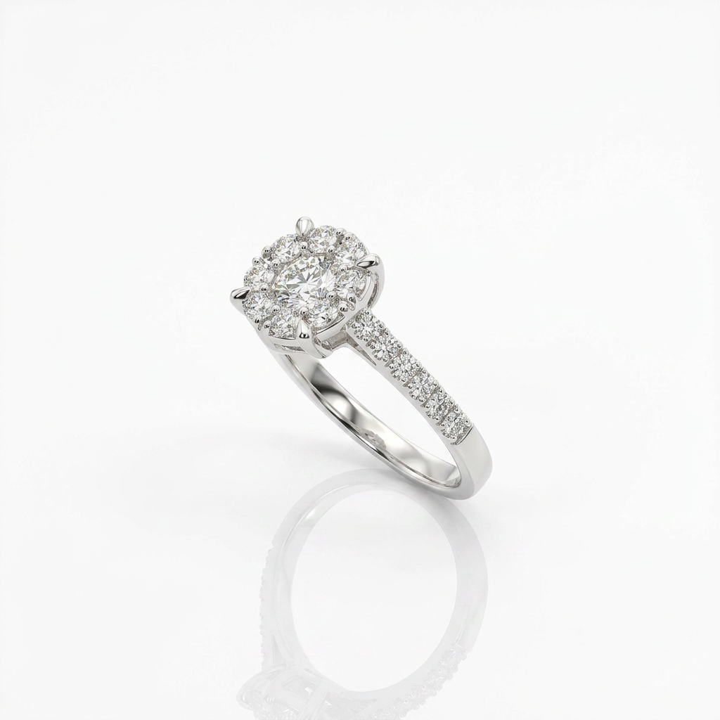 Anello illusione in oro bianco e Diamanti | Pietra Centrale 0,30ct