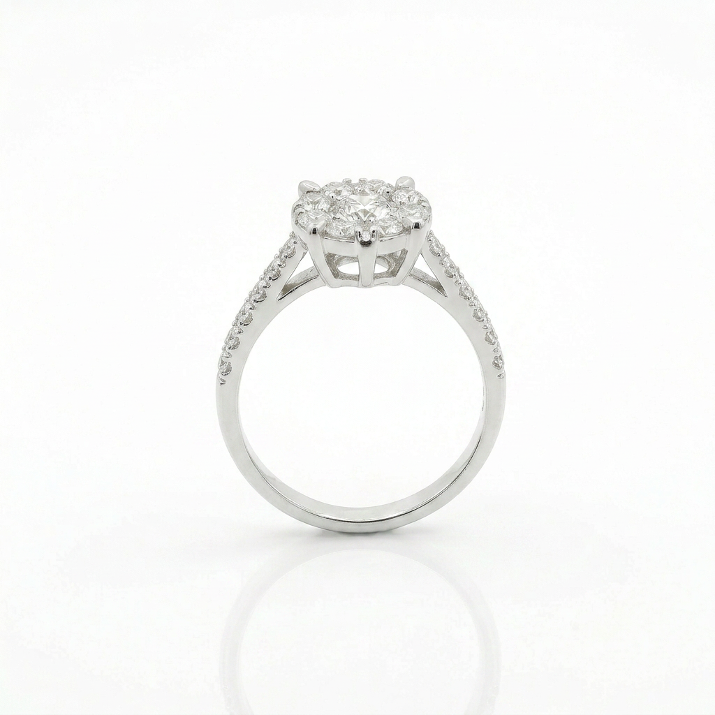 Anello illusione in oro bianco e Diamanti | Pietra Centrale 0,30ct