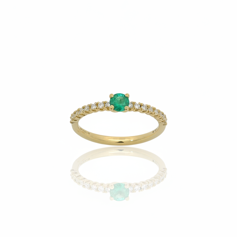 Anello Smeraldo 0.17kt e Fedina in oro giallo