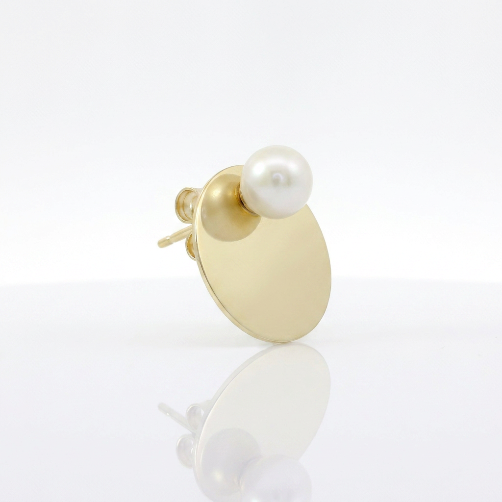 Mono Orecchino Piastra con Perla Freshwater 6,5mm Oro Giallo 9kt